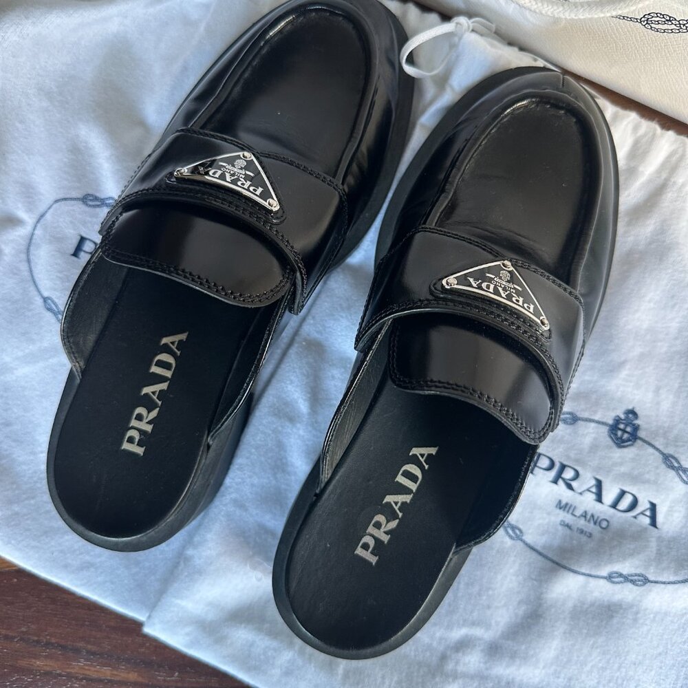 Authentic Prada Brushed Leather Mule 'Black' - Picture 4 of 9